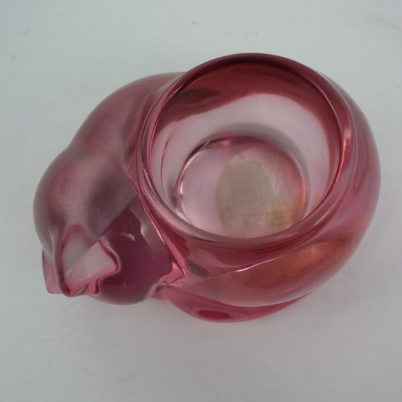 Vintage Indiana Glass Pink Cranberry Sleeping Cat Votive Tealight Holder EUC! - Picture 5 of 8